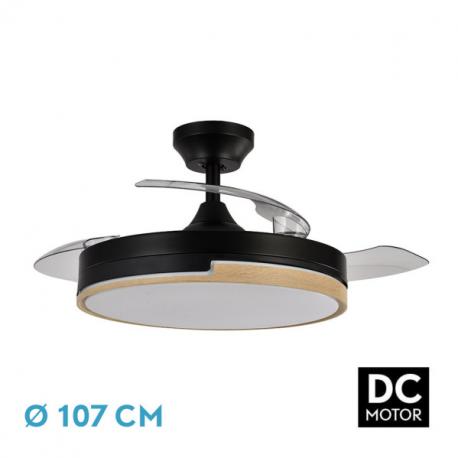 VENTILADOR DC OLIMPIA NEGRO-MADERA 72W